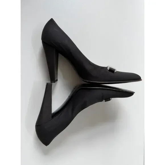 Prada Block Heel Pumps Womens Size 38.5 (US 8.5) Black Vintage Old Money Preppy - Picture 10 of 12